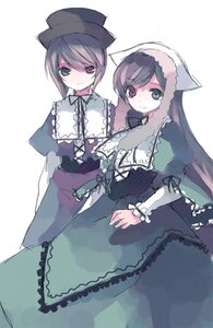 Rating: Safe Score: 0 Tags: 2girls blue_dress brown_hair dress frills green_dress green_eyes hat head_scarf heterochromia image long_hair long_sleeves looking_at_viewer multiple_girls pair red_eyes short_hair siblings simple_background sisters smile souseiseki suiseiseki top_hat twins very_long_hair white_background User: admin