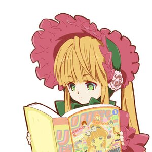 Rating: Safe Score: 0 Tags: 1girl blonde_hair bonnet cardboard_box flower green_eyes hat image long_hair rose shinku simple_background solo striped white_background User: admin
