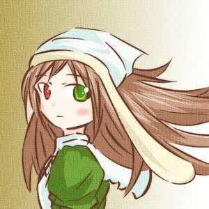 Rating: Safe Score: 0 Tags: 2girls brown_hair dress green_dress green_eyes hat head_scarf heterochromia image long_hair long_sleeves looking_at_viewer looking_back red_eyes solo suiseiseki upper_body User: admin