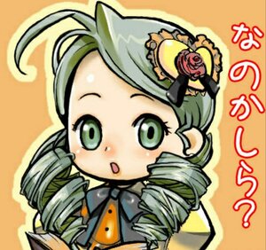 Rating: Safe Score: 0 Tags: 1girl :o ahoge animal_ears blush drill_hair green_eyes green_hair hat image kanaria long_sleeves orange_background ringlets rose solo top_hat twin_drills User: admin