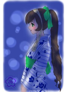 Rating: Safe Score: 0 Tags: 1girl blue_background blurry blush bokeh brown_hair depth_of_field green_eyes hair_ribbon head_scarf heterochromia image japanese_clothes kimono kleine_erdbeere long_hair open_mouth own_hands_together photoshop_(medium) ponytail profile resized ribbon rozen_maiden signature simple_background solo suiseiseki upper_body v_arms very_long_hair yukata User: admin