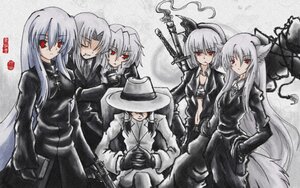 Rating: Safe Score: 0 Tags: 6+girls animal_ears formal gloves gun hat image inubashiri_momiji kamishirasawa_keine konpaku_youmu long_hair multiple_girls necktie pant_suit red_eyes short_hair silver_hair solo suigintou suit sword tail traditional_media weapon wolf_ears yagokoro_eirin User: admin