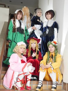 Rating: Safe Score: 0 Tags: 4girls blonde_hair bow brown_hair dress hat long_hair multiple_boys multiple_girls realistic ribbon sitting white_legwear User: admin