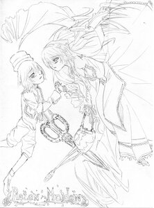 Rating: Safe Score: 0 Tags: 2girls dress flying greyscale hat image long_hair long_sleeves monochrome multiple_girls pair short_hair souseiseki suiseiseki wings User: admin