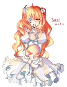 Rating: Safe Score: 0 Tags: 1girl blonde_hair choker dress eyepatch flower hair_flower hair_ornament image kirakishou long_hair orange_hair rose solo striped vertical_stripes wavy_hair white_flower white_rose yellow_eyes User: admin