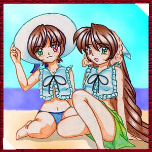 Rating: Safe Score: 0 Tags: 2girls brown_hair frills green_eyes hat heterochromia image long_hair midriff multiple_girls pair red_eyes short_hair siblings sisters sitting souseiseki suiseiseki swimsuit traditional_media very_long_hair User: admin