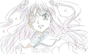 Rating: Safe Score: 0 Tags: 1girl barasuishou floating_hair image long_hair monochrome simple_background solo sparkle User: admin