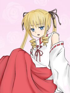 Rating: Safe Score: 0 Tags: 1girl blonde_hair blue_eyes blush detached_sleeves drill_hair hair_ribbon hakama image long_hair long_sleeves looking_at_viewer open_mouth red_hakama ribbon shinku sitting solo twin_drills twintails User: admin