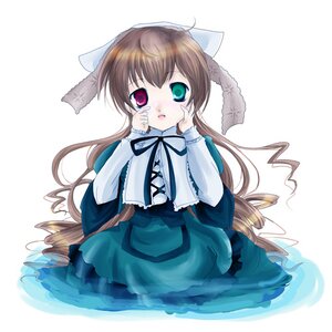 Rating: Safe Score: 0 Tags: 1girl blush brown_hair dress drill_hair frills green_dress green_eyes hands_on_own_face heterochromia image long_hair long_sleeves looking_at_viewer red_eyes simple_background solo suiseiseki very_long_hair white_background User: admin