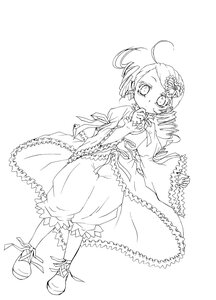Rating: Safe Score: 0 Tags: 1girl ahoge bloomers dress drill_hair full_body greyscale hair_ornament image kanaria long_sleeves looking_at_viewer monochrome shoes solo striped User: admin