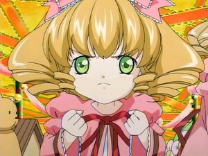 Rating: Safe Score: 0 Tags: 1girl blonde_hair bow clenched_hands dress drill_hair frills frown green_eyes hina_ichigo hinaichigo image pink_bow pink_dress ribbon solo stuffed_animal User: admin