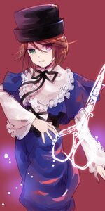 Rating: Safe Score: 0 Tags: 1girl brown_hair capelet dress green_eyes hat heterochromia image long_sleeves looking_at_viewer red_background red_eyes ribbon short_hair simple_background solo souseiseki User: admin