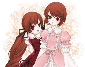 Rating: Safe Score: 0 Tags: 2girls brown_hair dress floral_background green_eyes head_scarf heterochromia image long_hair long_sleeves looking_at_viewer multiple_girls open_mouth pair red_eyes short_hair siblings sisters souseiseki suiseiseki twins twintails User: admin