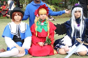 Rating: Safe Score: 0 Tags: blonde_hair bonnet bow brown_hair dress grass hat long_hair long_sleeves multiple_cosplay multiple_girls shinku silver_hair sitting souseiseki suigintou tagme wings User: admin