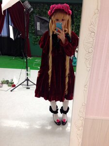 Rating: Safe Score: 0 Tags: 1girl blonde_hair cellphone dress flower holding long_hair long_sleeves phone red_dress shinku shoes solo standing User: admin
