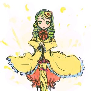Rating: Safe Score: 0 Tags: 1girl auto_tagged blonde_hair bow confetti dress drill_hair flower hat image kanaria long_sleeves petals smile solo standing striped vertical_stripes User: admin