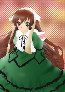 Rating: Safe Score: 0 Tags: 1girl brown_hair dress drill_hair frills green_dress green_eyes halftone halftone_background heterochromia image long_hair long_sleeves looking_at_viewer polka_dot polka_dot_background red_eyes ribbon solo suiseiseki twin_drills twintails very_long_hair User: admin