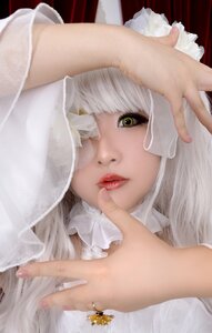 Rating: Safe Score: 0 Tags: 1girl animal_ears bangs bug butterfly fingernails hands insect kirakishou lips long_hair looking_at_viewer nail_polish one_eye_covered realistic solo white_hair yellow_eyes User: admin