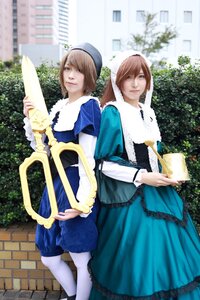Rating: Safe Score: 0 Tags: 2girls brown_hair building dress hat lips multiple_cosplay outdoors pantyhose short_hair tagme white_legwear User: admin
