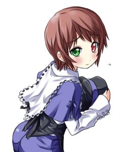 Rating: Safe Score: 0 Tags: 1girl blue_dress blush brown_hair dress green_eyes hat hat_removed headwear_removed heterochromia holding holding_clothes holding_hat image long_sleeves looking_at_viewer looking_back red_eyes ribbon short_hair simple_background solo souseiseki suiseiseki top_hat white_background User: admin