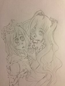 Rating: Safe Score: 0 Tags: 2girls crown hair_ornament hinaichigo image kirakishou long_hair monochrome multiple_girls pair tiara traditional_media User: admin
