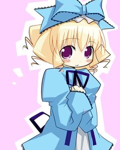 Rating: Safe Score: 0 Tags: 1girl bangs blonde_hair blue_bow blue_dress blush bow dress eyebrows_visible_through_hair frills hair_bow hinaichigo image juliet_sleeves long_sleeves looking_at_viewer puffy_sleeves purple_eyes ribbon short_hair simple_background smile solo User: admin