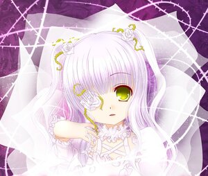 Rating: Safe Score: 0 Tags: 1girl dress eyepatch flower green_eyes hair_flower hair_ornament image kirakishou long_hair rose silk solo spider_web veil white_flower User: admin