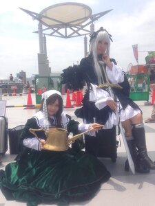 Rating: Safe Score: 0 Tags: 2girls dress long_hair maid maid_headdress multiple_cosplay multiple_girls outdoors sitting tagme umbrella User: admin