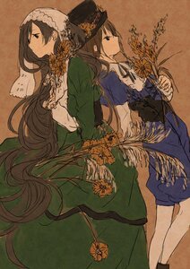 Rating: Safe Score: 0 Tags: 2girls back-to-back black_hair brown_hair dress flower from_side green_dress hat holding holding_flower image long_hair long_sleeves multiple_girls pair profile souseiseki suiseiseki very_long_hair User: admin