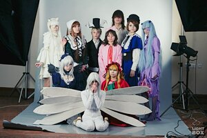 Rating: Safe Score: 0 Tags: animal_ears black_hair blonde_hair dress hair_ornament hat long_hair long_sleeves looking_at_viewer multiple_boys multiple_cosplay multiple_girls sitting tagme top_hat white_hair User: admin
