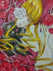 Rating: Safe Score: 0 Tags: 1girl blonde_hair closed_eyes costume_switch dress drill_hair flower image long_hair orange_flower pink_flower pink_rose purple_rose red_flower red_rose rose rose_petals shinku solo thorns traditional_media yellow_rose User: admin