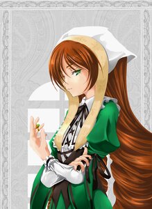 Rating: Safe Score: 0 Tags: 1girl auto_tagged black_ribbon brown_hair dress green_dress green_eyes head_scarf heterochromia image juliet_sleeves long_hair long_sleeves puffy_sleeves ribbon solo suiseiseki very_long_hair User: admin