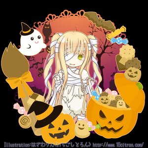 Rating: Safe Score: 0 Tags: 1girl bandage_over_one_eye bandages bat blonde_hair candy eyepatch food ghost halloween happy_halloween hat holding image jack-o'-lantern kirakishou lantern lollipop long_hair open_mouth pumpkin smile solo User: admin