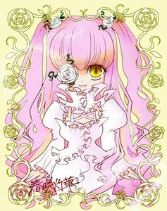 Rating: Safe Score: 0 Tags: 1girl dress flower frills hair_ornament image kirakishou long_hair pink_flower pink_hair pink_rose plant rose solo thorns vines white_flower white_rose yellow_background yellow_eyes yellow_flower yellow_rose User: admin