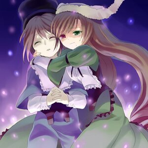 Rating: Safe Score: 0 Tags: 2girls blue_dress brown_hair closed_eyes dress frills green_dress green_eyes hat heterochromia holding_hands image interlocked_fingers long_hair long_sleeves looking_at_viewer multiple_girls pair red_eyes siblings sisters souseiseki suiseiseki tears twins User: admin