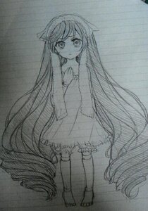 Rating: Safe Score: 0 Tags: 1girl absurdly_long_hair dress full_body graphite_(medium) greyscale image kneehighs long_hair monochrome solo standing suiseiseki traditional_media very_long_hair User: admin