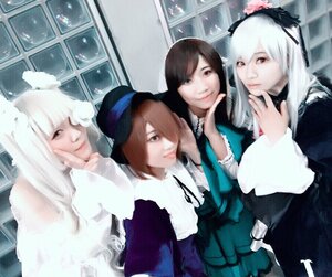 Rating: Safe Score: 0 Tags: 5girls bangs black_hair brown_hair dress hat indoors lolita_fashion long_hair long_sleeves looking_at_viewer multiple_cosplay multiple_girls photo ribbon smile tagme white_hair window User: admin