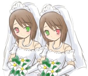 Rating: Safe Score: 0 Tags: 2girls bare_shoulders bouquet brown_hair dress flower gloves green_eyes heterochromia image multiple_girls pair red_eyes short_hair siblings sisters smile souseiseki suiseiseki twins wedding_dress yuri User: admin