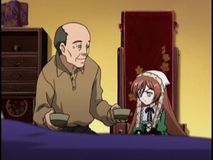 Rating: Safe Score: 0 Tags: 1boy 1girl braid brown_hair cup facial_hair glasses green_eyes image long_hair long_sleeves maid solo suiseiseki User: admin