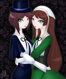 Rating: Safe Score: 0 Tags: 2girls auto_tagged brown_hair dress green_dress green_eyes hat heterochromia image long_hair long_sleeves looking_at_viewer multiple_girls pair pale_skin red_eyes short_hair siblings sisters souseiseki suiseiseki top_hat twins User: admin