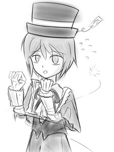 Rating: Safe Score: 0 Tags: 1girl :o eyebrows_visible_through_hair greyscale hat image long_sleeves monochrome open_mouth short_hair simple_background solo souseiseki white_background User: admin