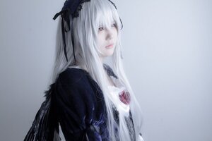 Rating: Safe Score: 0 Tags: 1girl black_dress black_ribbon closed_mouth dress flower grey_background hairband lips long_hair long_sleeves ribbon simple_background solo suigintou upper_body User: admin