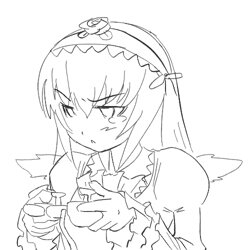 Rating: Safe Score: 0 Tags: 1girl blush greyscale hairband image lolita_hairband long_hair long_sleeves monochrome simple_background solo suigintou upper_body white_background User: admin