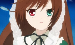 Rating: Safe Score: 0 Tags: 1girl :o black_ribbon blush brown_hair close-up dress heterochromia image long_hair looking_at_viewer neck_ribbon red_eyes ribbon sky solo suiseiseki User: admin