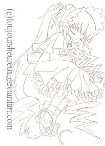 Rating: Safe Score: 0 Tags: 1girl closed_eyes dress frills full_body image long_hair long_sleeves monochrome shinku shoes simple_background solo very_long_hair white_background User: admin