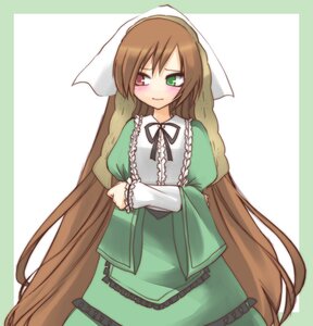 Rating: Safe Score: 0 Tags: 1girl bangs blush brown_hair crossed_arms dress frills green_dress green_eyes hane_(hanegoya) hat head_scarf heterochromia image lolita_fashion long_hair long_sleeves looking_at_viewer red_eyes ribbon rozen_maiden simple_background solo suiseiseki very_long_hair white_background User: admin