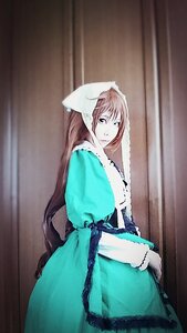 Rating: Safe Score: 0 Tags: 1girl aqua_dress blue_dress brown_hair closed_mouth dress gloves green_dress long_hair long_sleeves looking_at_viewer solo standing suiseiseki very_long_hair User: admin