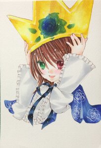 Rating: Safe Score: 0 Tags: 1girl blue_neckwear brown_hair flower frills green_eyes heterochromia image long_sleeves looking_at_viewer red_eyes simple_background smile solo souseiseki suiseiseki upper_body User: admin