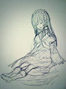 Rating: Safe Score: 0 Tags: 1girl auto_tagged braid breasts dress full_body image long_hair long_sleeves monochrome shinku sketch smile solo traditional_media very_long_hair User: admin