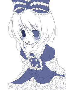 Rating: Safe Score: 0 Tags: 1girl bangs blush bow dress eyebrows_visible_through_hair frills hair_ribbon image kagiyama_hina long_sleeves looking_at_viewer monochrome open_mouth puffy_short_sleeves puffy_sleeves ribbon short_hair short_sleeves simple_background solo souseiseki white_background User: admin